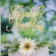 Load image into Gallery viewer, Cake Topper Mirror Gold Artcard and Acrylic for Wedding, Engagement, Pengantin Baru, Bertunang E-day dll