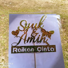 Load image into Gallery viewer, Cake Topper Mirror Gold Artcard and Acrylic for Wedding, Engagement, Pengantin Baru, Bertunang E-day dll