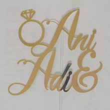 Load image into Gallery viewer, Cake Topper Mirror Gold Artcard and Acrylic for Wedding, Engagement, Pengantin Baru, Bertunang E-day dll