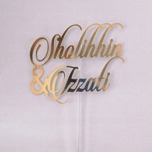 Load image into Gallery viewer, Cake Topper Mirror Gold Artcard and Acrylic for Wedding, Engagement, Pengantin Baru, Bertunang E-day dll