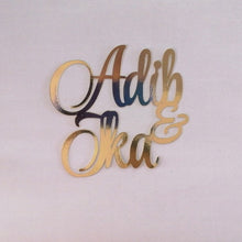 Load image into Gallery viewer, Cake Topper Mirror Gold Artcard and Acrylic for Wedding, Engagement, Pengantin Baru, Bertunang E-day dll