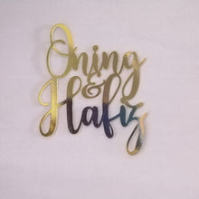 Load image into Gallery viewer, Cake Topper Mirror Gold Artcard and Acrylic for Wedding, Engagement, Pengantin Baru, Bertunang E-day dll
