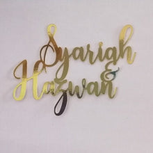Load image into Gallery viewer, Cake Topper Mirror Gold Artcard and Acrylic for Wedding, Engagement, Pengantin Baru, Bertunang E-day dll