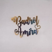 Load image into Gallery viewer, Cake Topper Mirror Gold Artcard and Acrylic for Wedding, Engagement, Pengantin Baru, Bertunang E-day dll