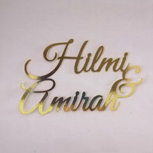 Load image into Gallery viewer, Cake Topper Mirror Gold Artcard and Acrylic for Wedding, Engagement, Pengantin Baru, Bertunang E-day dll