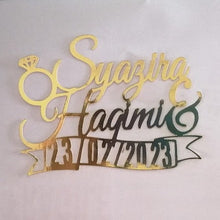 Load image into Gallery viewer, Cake Topper Mirror Gold Artcard and Acrylic for Wedding, Engagement, Pengantin Baru, Bertunang E-day dll