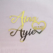 Load image into Gallery viewer, Cake Topper Mirror Gold Artcard and Acrylic for Wedding, Engagement, Pengantin Baru, Bertunang E-day dll