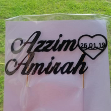 Load image into Gallery viewer, Cake Topper Mirror Gold Artcard and Acrylic for Wedding, Engagement, Pengantin Baru, Bertunang E-day dll