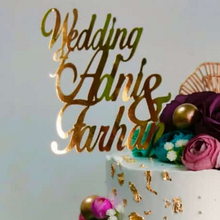 Load image into Gallery viewer, Cake Topper Mirror Gold Artcard and Acrylic for Wedding, Engagement, Pengantin Baru, Bertunang E-day dll