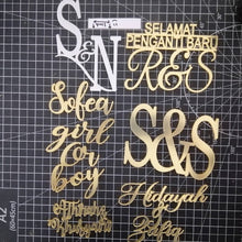 Load image into Gallery viewer, Cake Topper Mirror Gold Artcard and Acrylic for Wedding, Engagement, Pengantin Baru, Bertunang E-day dll
