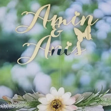 Load image into Gallery viewer, Cake Topper Mirror Gold Artcard and Acrylic for Wedding, Engagement, Pengantin Baru, Bertunang E-day dll
