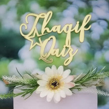 Load image into Gallery viewer, Cake Topper Mirror Gold Artcard and Acrylic for Wedding, Engagement, Pengantin Baru, Bertunang E-day dll
