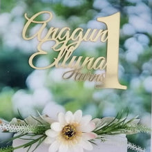 Load image into Gallery viewer, Cake Topper Mirror Gold Artcard and Acrylic for Wedding, Engagement, Pengantin Baru, Bertunang E-day dll
