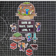 Load image into Gallery viewer, [CUSTOM NAME] Happy Birthday Cake Topper Minecraf Decoration Set Party Accessories Banner Hiasan Kek Design
