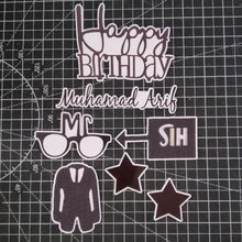 Load image into Gallery viewer, [CUSTOM NAME] Happy Birthday Cake Topper Black Glasses Suit Baju Decoration Set Party Accessories Banner Hiasan Kek
