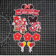Load image into Gallery viewer, [CUSTOM NAME] Happy Birthday Cake Topper Minnie Mouse Decoration Set Party Accessories Banner Hiasan Kek Design
