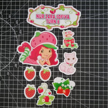Load image into Gallery viewer, [CUSTOM NAME] Happy Birthday Cake Topper Strawberry Shortcake Decoration Set Party Accessories Banner Hiasan Kek Design

