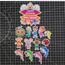 Load image into Gallery viewer, [CUSTOM NAME] Happy Birthday Cake Topper Cocomelon mix Baby Shark Decoration Set Party Accessories Banner Hiasan Kek
