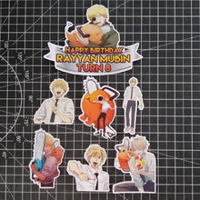 Load image into Gallery viewer, [CUSTOM NAME] Happy Birthday Cake Topper Chainsaw Man Decoration Set Party Accessories Banner Hiasan Kek Design
