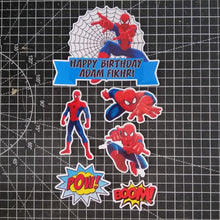 Load image into Gallery viewer, [CUSTOM NAME] Happy Birthday Cake Topper Spider-Man Decoration Set Party Accessories Banner Hiasan Kek Design
