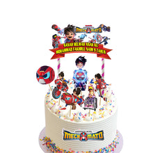 Load image into Gallery viewer, [CUSTOM NAME] Happy Birthday Cake Topper MechaBot Mechamato Decoration Set Party Accessories Banner Hiasan Kek Design
