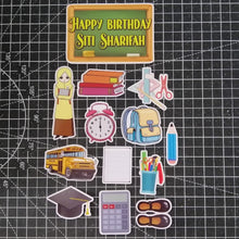 Load image into Gallery viewer, [CUSTOM NAME] Happy Birthday Cake Topper Buku Pen Sekolah Decoration Set Party Accessories Banner Hiasan Kek Design
