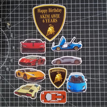 Load image into Gallery viewer, [CUSTOM NAME] Happy Birthday Cake Topper Lamborghini Decoration Set Party Accessories Banner Hiasan Kek Design
