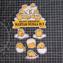 Load image into Gallery viewer, [CUSTOM NAME] Happy Birthday Cake Topper Gudetama Decoration Set Party Accessories Banner Hiasan Kek Design
