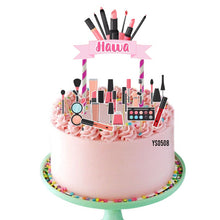 Load image into Gallery viewer, [CUSTOM NAME] Happy Birthday Cake Topper MakeUp Decoration Set Party Accessories Banner Hiasan Kek Design
