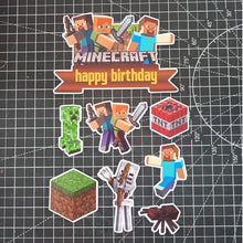 Load image into Gallery viewer, [CUSTOM NAME] Happy Birthday Cake Topper Minecraft Decoration Set Party Accessories Banner Hiasan Kek Design
