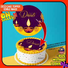 Load image into Gallery viewer, Printing EI Festival of Lights Diwali Deepavali 3 Edible Image Print Cake Photo Icing Paper Party Sticker Sheet HiasaN
