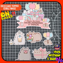 Load image into Gallery viewer, [CUSTOM NAME] Happy Birthday Cake Topper Pusheen The Cat Decoration Set Party Accessories Banner Hiasan Kek Design
