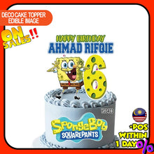 Load image into Gallery viewer, [CUSTOM NAME] Happy Birthday Cake Topper SpongeBob Decoration Set Party Accessories Banner Hiasan Kek Design

