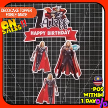 Load image into Gallery viewer, [CUSTOM NAME] Happy Birthday Cake Topper The Avengers Thor Decoration Set Party Accessories Banner Hiasan Kek Design
