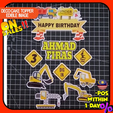 Load image into Gallery viewer, [CUSTOM NAME] Happy Birthday Cake Topper Under Construction Decoration Set Party Accessories Banner Hiasan Kek Design
