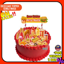 Load image into Gallery viewer, [CUSTOM NAME] Happy Birthday Cake Topper Fast food Makanan Decoration Set Party Accessories Banner Hiasan Kek Design
