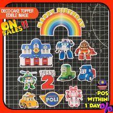 Load image into Gallery viewer, [CUSTOM NAME] Happy Birthday Cake Topper Robocar Poli Decoration Set Party Accessories Banner Hiasan Kek Design
