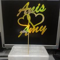 Load image into Gallery viewer, Cake Topper Mirror Gold Artcard and Acrylic for Wedding, Engagement, Pengantin Baru, Bertunang E-day dll
