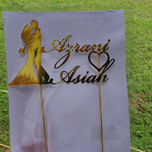 Load image into Gallery viewer, Cake Topper Mirror Gold Artcard and Acrylic for Wedding, Engagement, Pengantin Baru, Bertunang E-day dll

