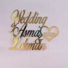Load image into Gallery viewer, Cake Topper Mirror Gold Artcard and Acrylic for Wedding, Engagement, Pengantin Baru, Bertunang E-day dll
