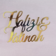 Load image into Gallery viewer, Cake Topper Mirror Gold Artcard and Acrylic for Wedding, Engagement, Pengantin Baru, Bertunang E-day dll
