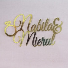 Load image into Gallery viewer, Cake Topper Mirror Gold Artcard and Acrylic for Wedding, Engagement, Pengantin Baru, Bertunang E-day dll
