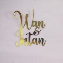 Load image into Gallery viewer, Cake Topper Mirror Gold Artcard and Acrylic for Wedding, Engagement, Pengantin Baru, Bertunang E-day dll
