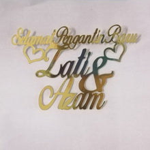 Load image into Gallery viewer, Cake Topper Mirror Gold Artcard and Acrylic for Wedding, Engagement, Pengantin Baru, Bertunang E-day dll
