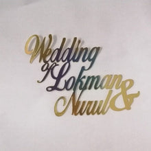 Load image into Gallery viewer, Cake Topper Mirror Gold Artcard and Acrylic for Wedding, Engagement, Pengantin Baru, Bertunang E-day dll
