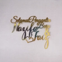 Load image into Gallery viewer, Cake Topper Mirror Gold Artcard and Acrylic for Wedding, Engagement, Pengantin Baru, Bertunang E-day dll
