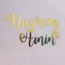 Load image into Gallery viewer, Cake Topper Mirror Gold Artcard and Acrylic for Wedding, Engagement, Pengantin Baru, Bertunang E-day dll

