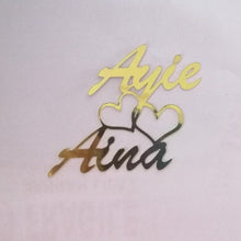 Load image into Gallery viewer, Cake Topper Mirror Gold Artcard and Acrylic for Wedding, Engagement, Pengantin Baru, Bertunang E-day dll
