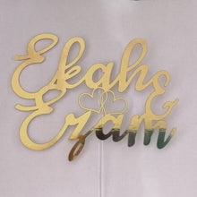 Load image into Gallery viewer, Cake Topper Mirror Gold Artcard and Acrylic for Wedding, Engagement, Pengantin Baru, Bertunang E-day dll
