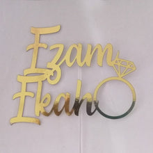 Load image into Gallery viewer, Cake Topper Mirror Gold Artcard and Acrylic for Wedding, Engagement, Pengantin Baru, Bertunang E-day dll
